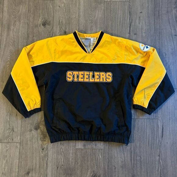 Pittsburgh Steelers Pullover Sweatshirt Windbreaker NFL Large Black Yellow - Picture 1 of 5